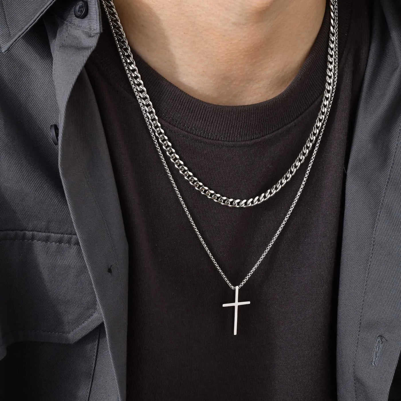 Layered Pendant Cross Necklaces